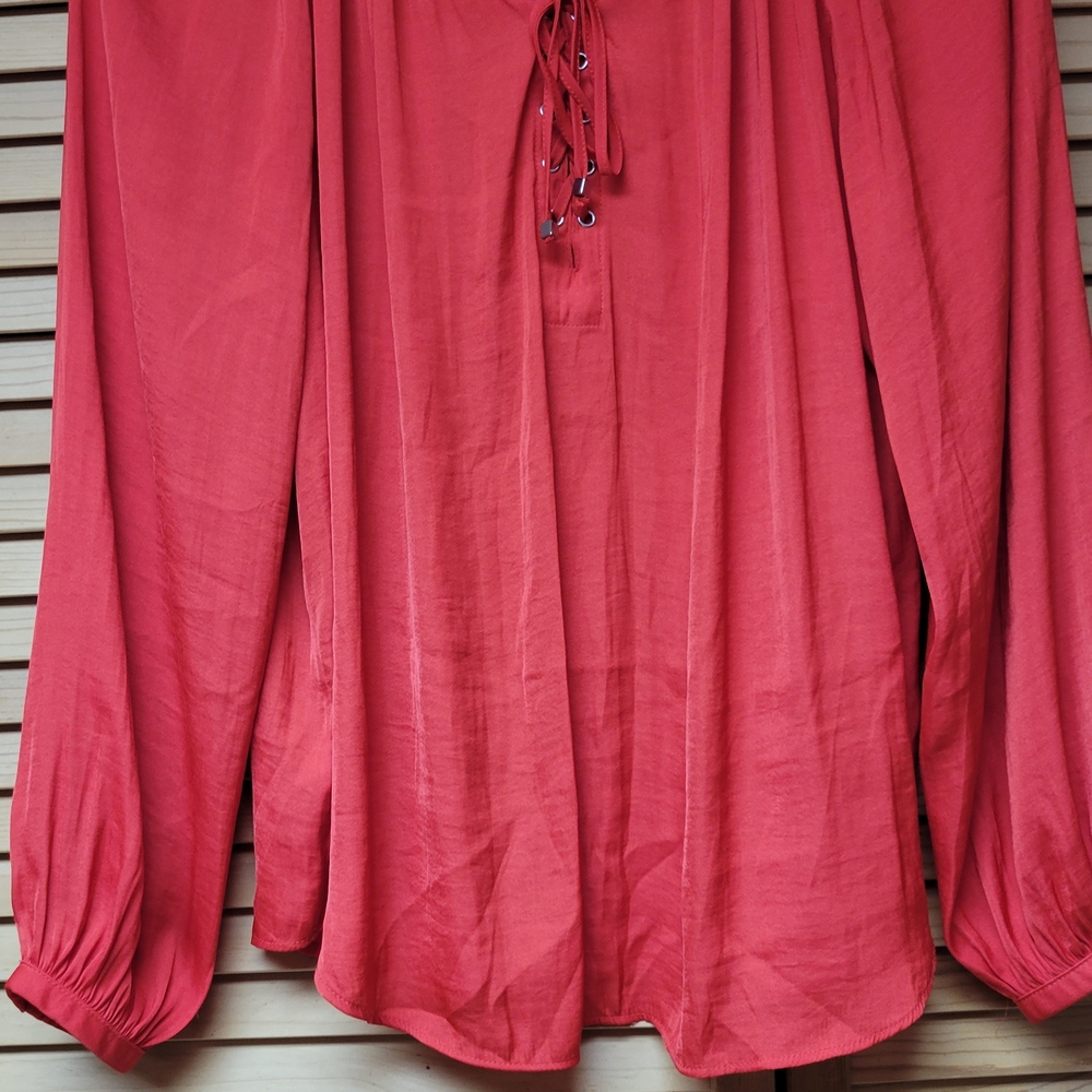 Jennifer Lopez Coral Lace-Up Blouse